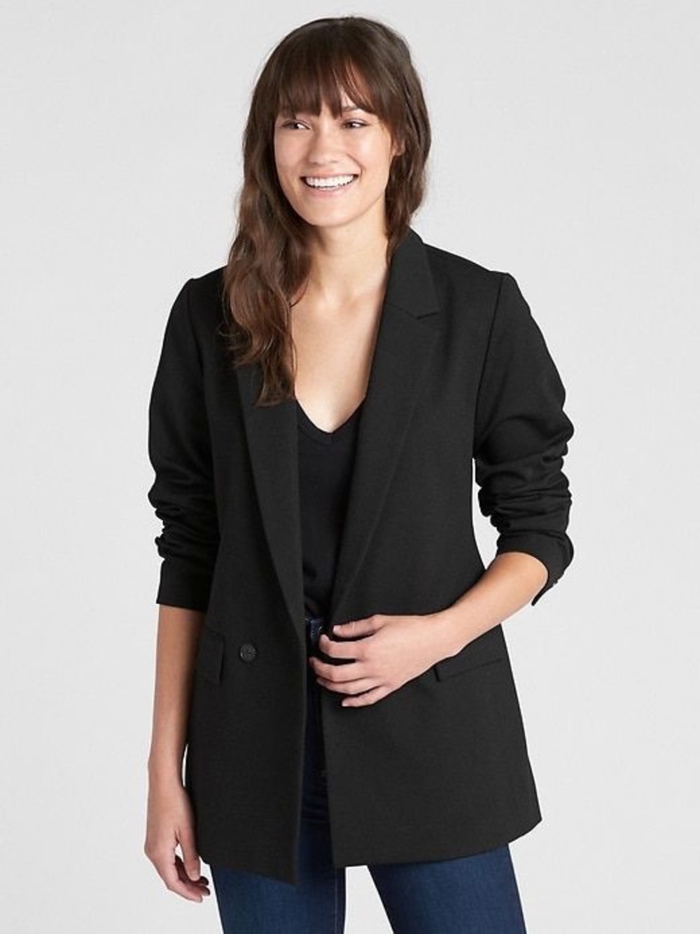 Gap Classic Girlfriend Blazer Womens Size 2 Black Stretch Ponte Knit Career